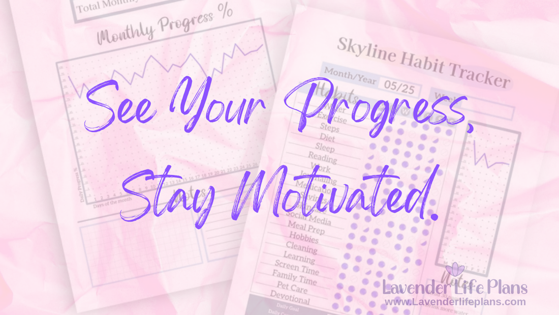 A text highlight for a post about habit tracker benefits. The text compares a checklist to a progress graph, stating a progress graph tells you a story.