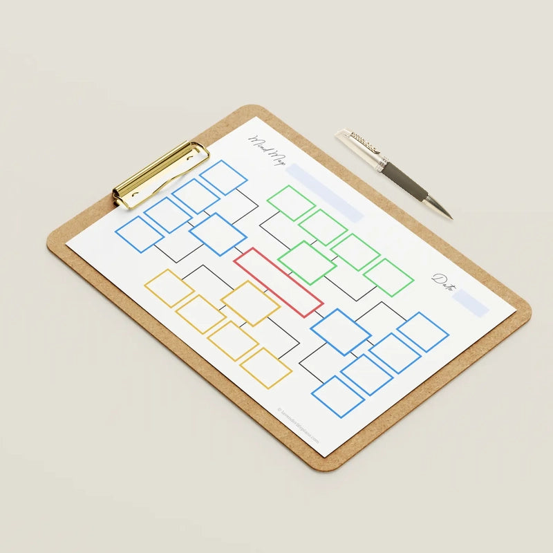 Mockup example of the 4-Block Rectangles Mind Map Template printable.