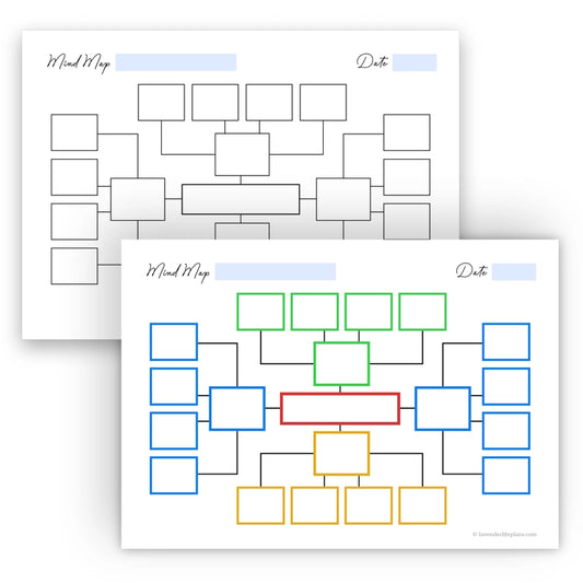 All versions of the 4-Block Rectangles Mind Map template: colorful and black & white options.