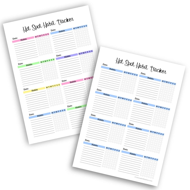 Hot Spot Weekly Habit Tracker printable template featuring the 8-box layout, shown blank and ready to fill.