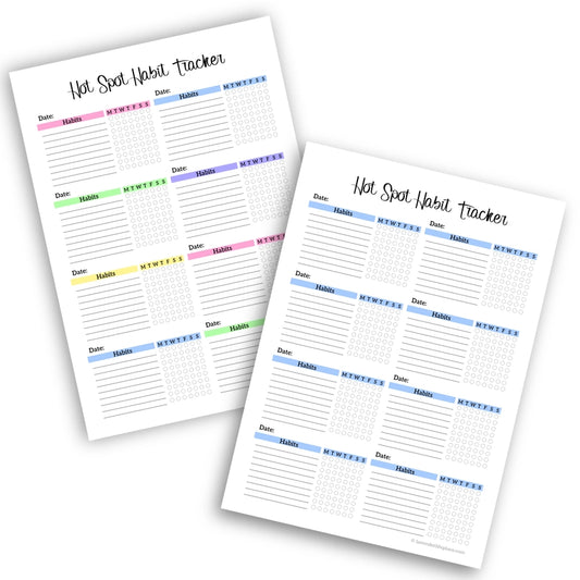 Hot Spot Weekly Habit Tracker printable template featuring the 8-box layout, shown blank and ready to fill.