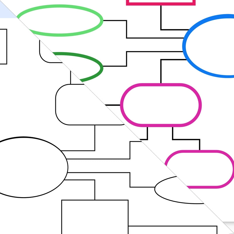 Close-up details of the Mixed Shapes Mind Map template, showing both colorful and black & white versions of its unique node variety.