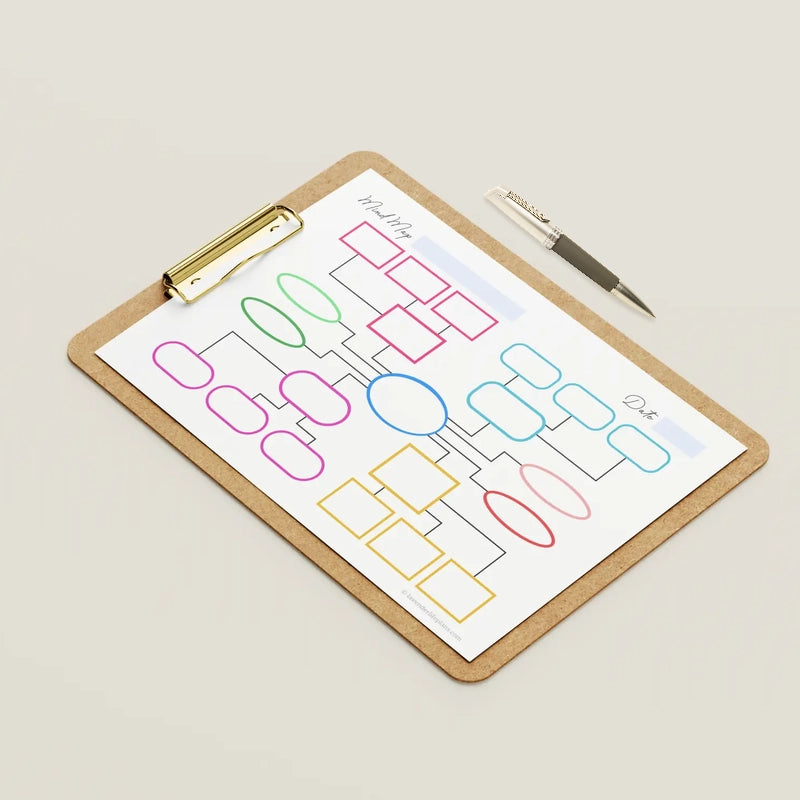 Mockup example of the Mixed Shapes Mind Map Template printable.
