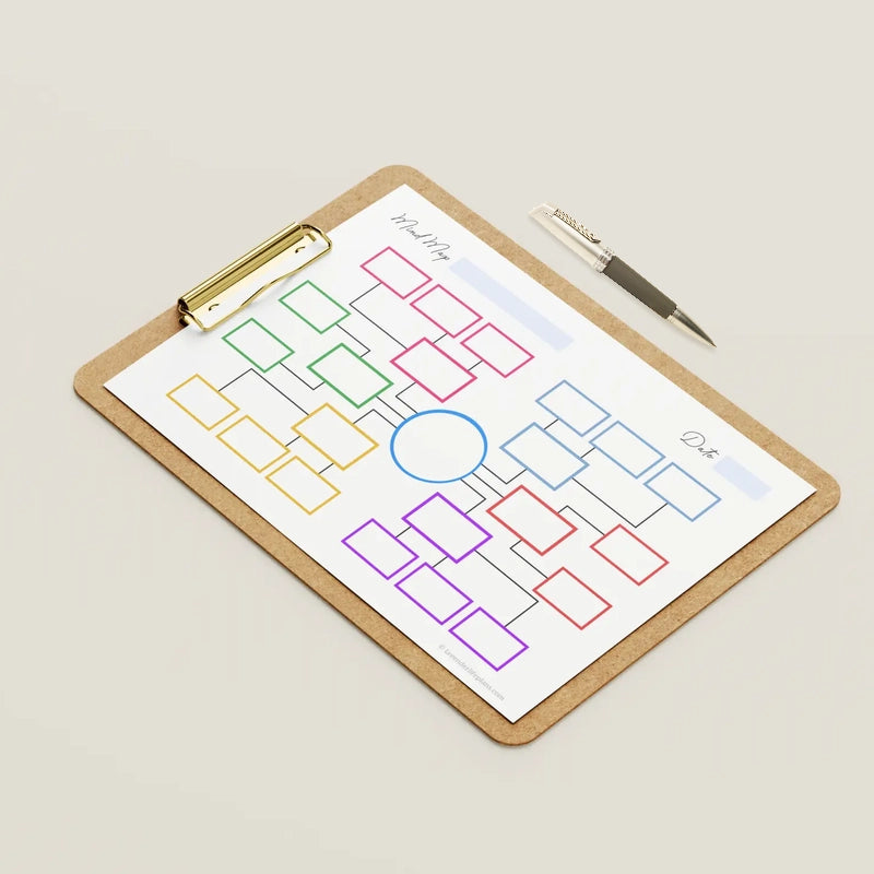 Mockup example of the Rectangles Mind Map Template printable.