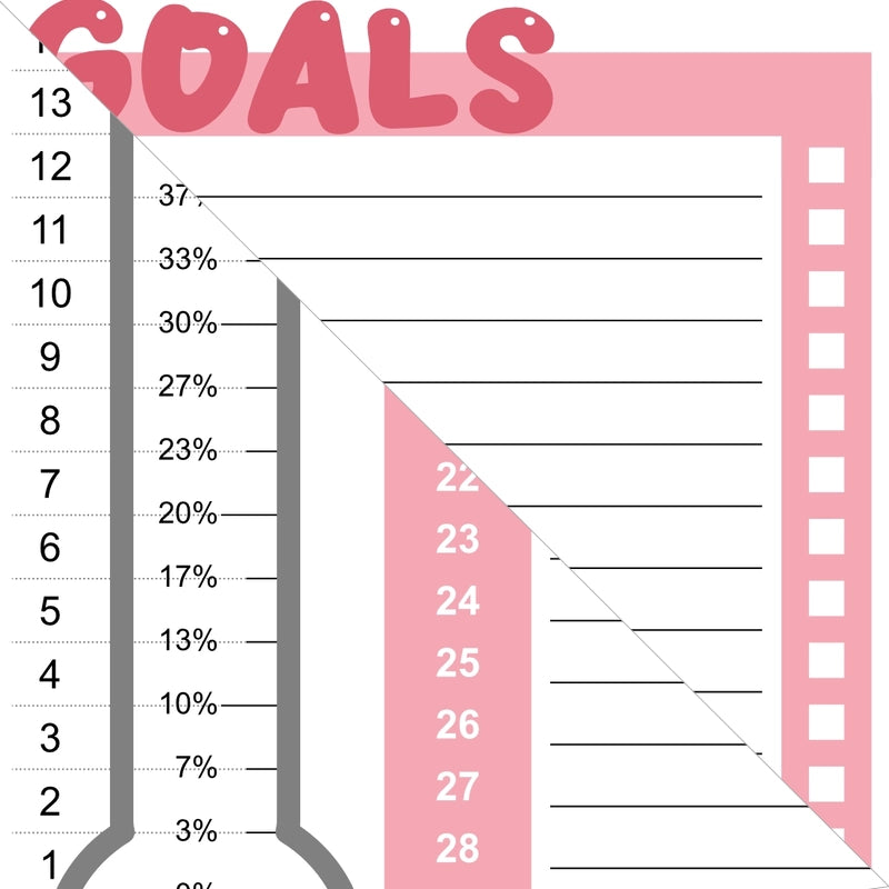 Close-up detail of the Rising 30-Day Challenge printable template, showing the daily goal slots and the progress thermometer design.