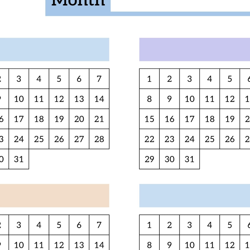 Closeup of the Serenity Monthly Habit Tracker Calendar template's minimalist design, a printable PDF for tracking up to 12 habits.
