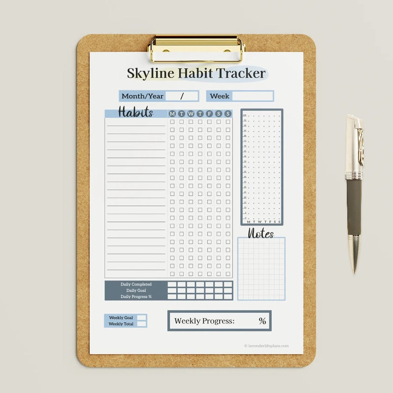 Mockup of the Skyline Habit Tracker's blank printable checkbox tracking page template.