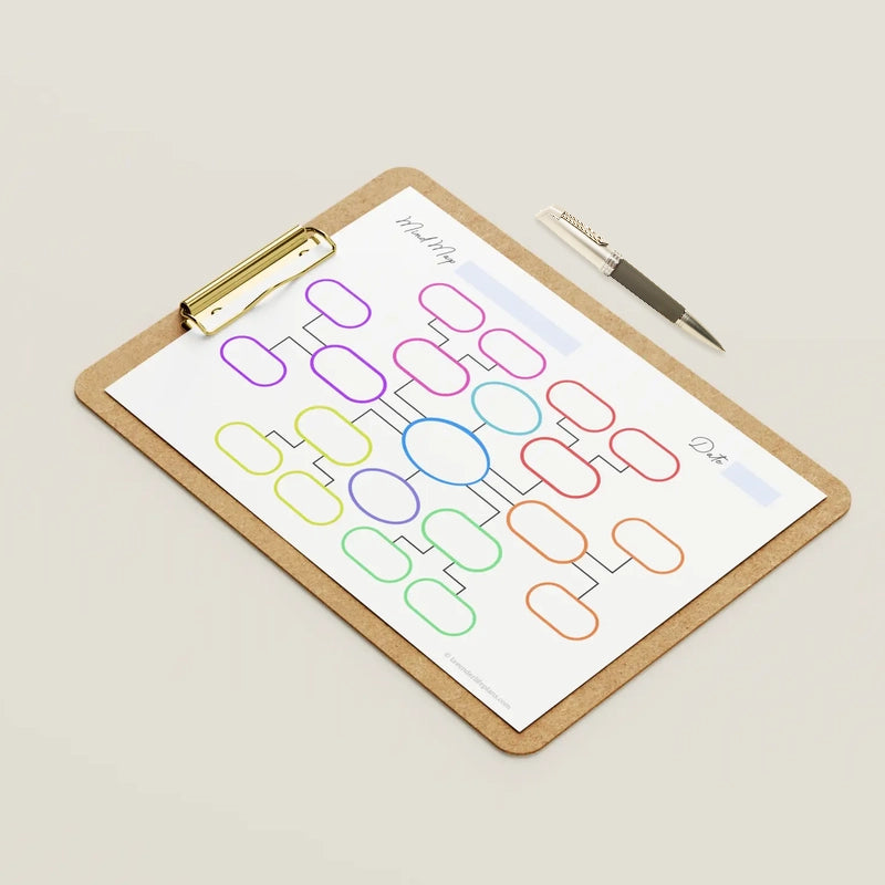 Mockup example of the colorful Blossom Capsule Shapes Mind Map Template printable.