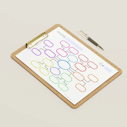 Mockup example of the colorful Blossom Capsule Shapes Mind Map Template printable.