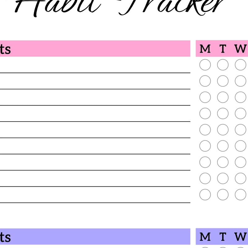 Closeup view of the multicolor Double Space Daily & Weekly Habit Tracker template, highlighting its printable 4-week layout.