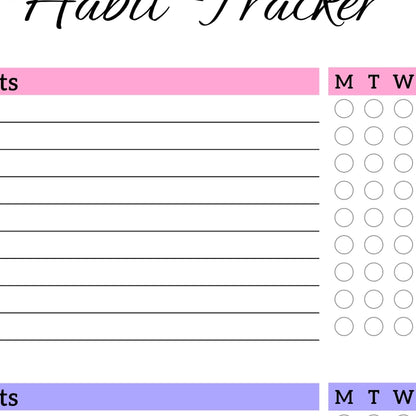 Closeup view of the multicolor Double Space Daily & Weekly Habit Tracker template, highlighting its printable 4-week layout.