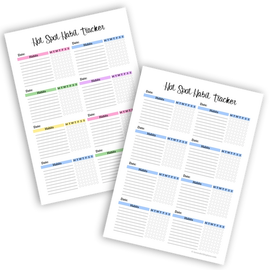 Hot Spot Weekly Habit Tracker printable template featuring the 8-box layout, shown blank and ready to fill.