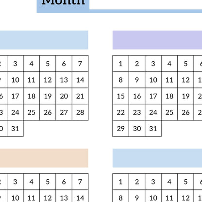 Closeup of the Serenity Monthly Habit Tracker Calendar template's minimalist design, a printable PDF for tracking up to 12 habits.