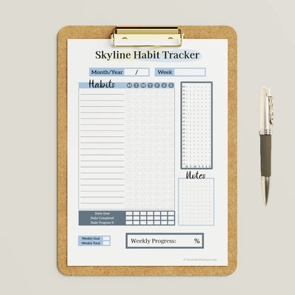 Mockup of the Skyline Habit Tracker's blank printable bubbles tracking page template.