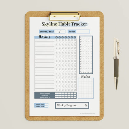 Mockup of the Skyline Habit Tracker's blank printable checkbox tracking page template.