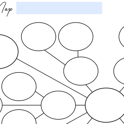 Close-up detail of the black and white Starburst Mind Map layout, showcasing its radial node structure and connections.